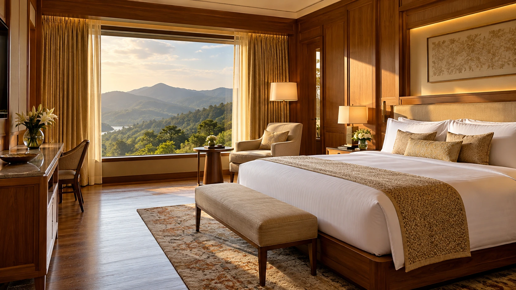 Warm luxury hotel bedroom