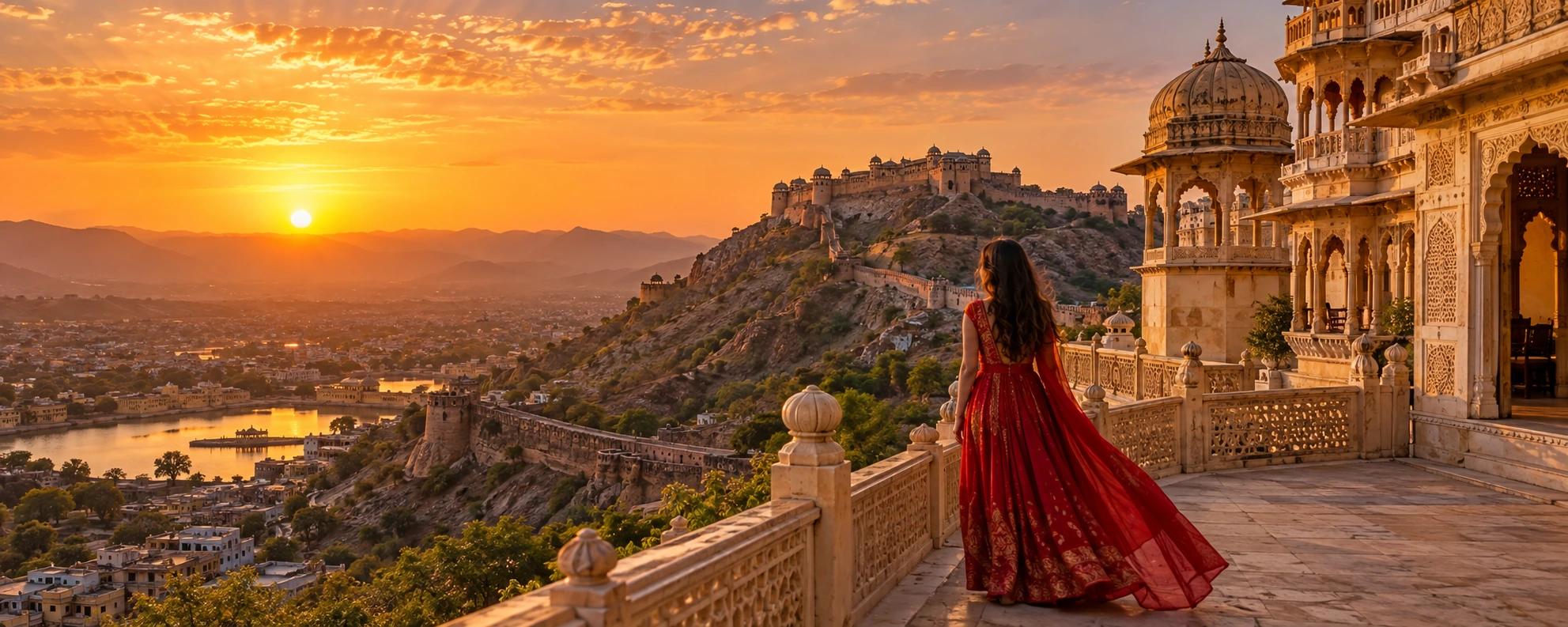 Rajasthan palace at sunset